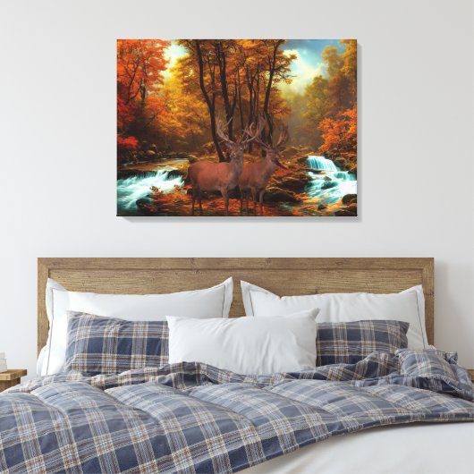 Deers by a Woodland Stream Canvas Afdruk (Insitu (Slaapkamer))