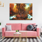 Deers by a Woodland Stream Canvas Afdruk (Insitu (Woonkamer))
