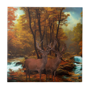 Deers by a Woodland Stream Tegeltje