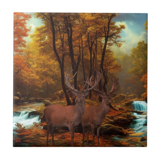 Deers by a Woodland Stream Tegeltje (Voorkant)