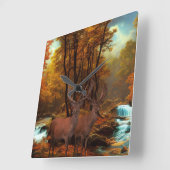 Deers by a Woodland Stream Vierkante Klok (Hoek)