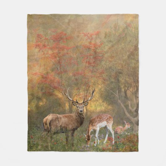 Deers in het herfstbos fleece deken (Voorkant)