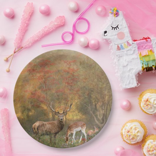 Deers in het herfstbos papieren bordje (Feest)