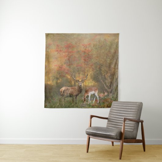 Deers in het herfstbos wandkleed (In situ)