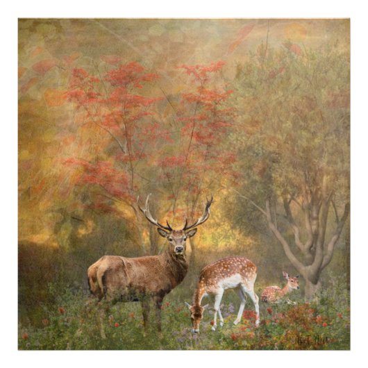 Deers in het najaar poster tapestry tripty (Voorkant)