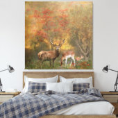 Deers in het najaar poster tapestry tripty canvas afdruk (Insitu (Slaapkamer))