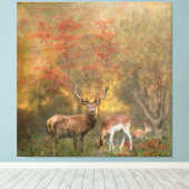 Deers in het najaar poster tapestry tripty canvas afdruk (Insitu (Houten vloer))