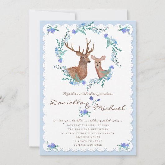 Deers in Love Woodland Winter Wedding Kaart (Voorkant)