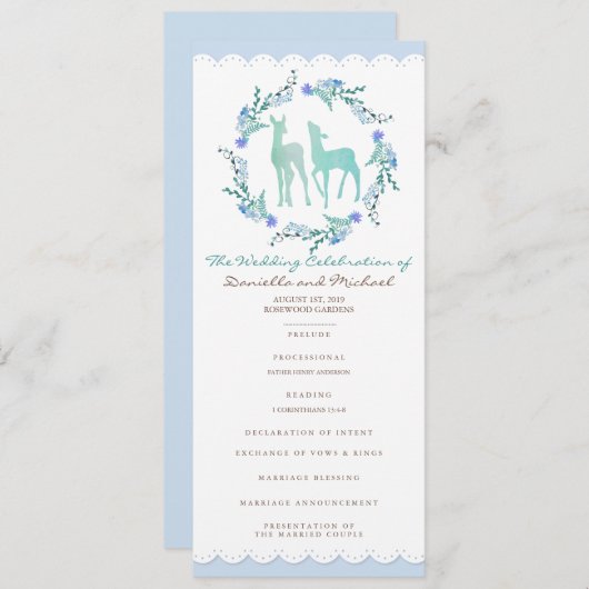 Deers in Love Woodland Winter Wedding Program Card Programmakaart (Voorkant / Achterkant)