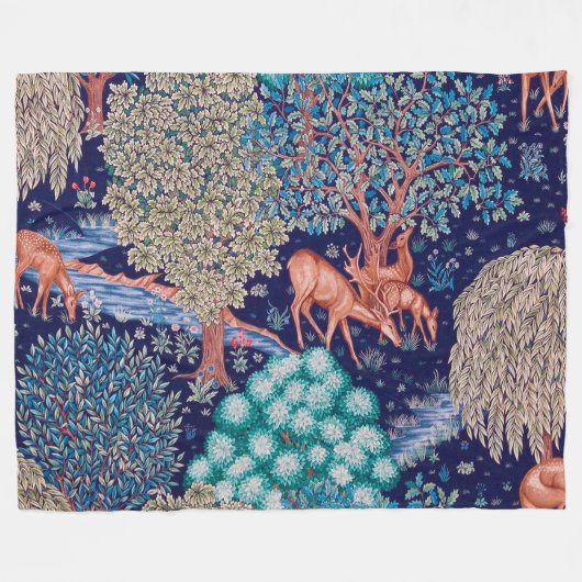 Deers in The Forest, William Morris Fleece Deken (Voorkant (Horizontaal))