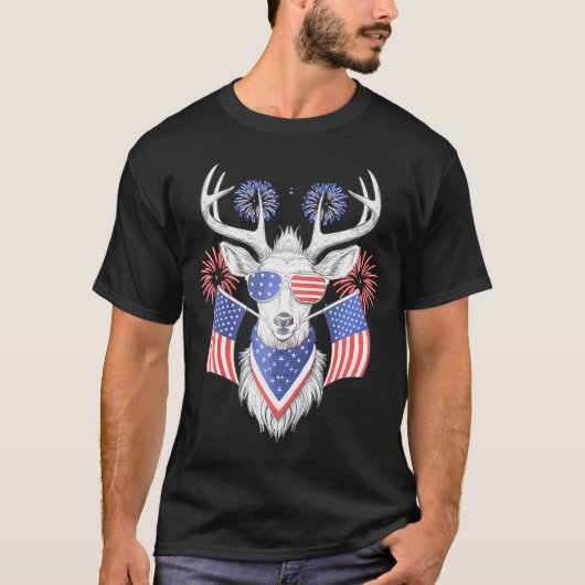 Deers With America Flag Western 4Th Of July Huntin T-shirt (Voorkant)