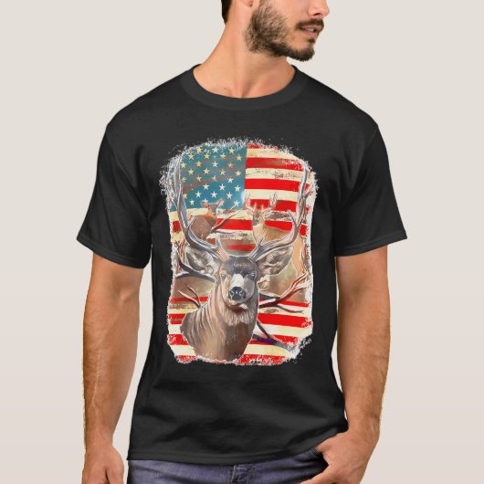 Deers With America Flag Western 4Th Of July Huntin T-shirt (Voorkant)