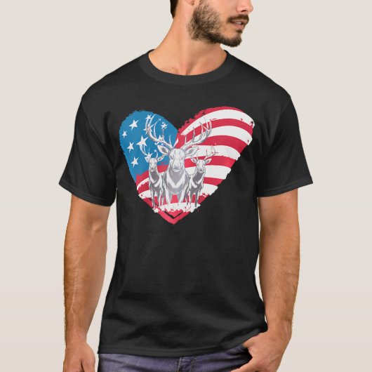 Deers With America Flag Western 4Th Of July Huntin T-shirt (Voorkant)
