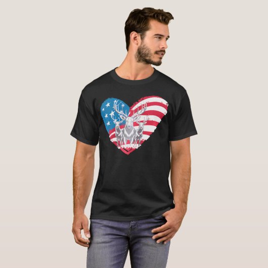 Deers With America Flag Western 4Th Of July Huntin T-shirt (Voorkant volledig)