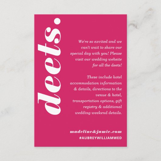 Deets Modern Minimale Roze Magenta Fun Retro Informatiekaartje (Voorkant)