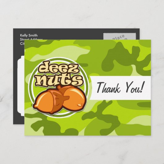 Deez Nuts; felgroene camo, camouflage Briefkaart (Voorkant / Achterkant)