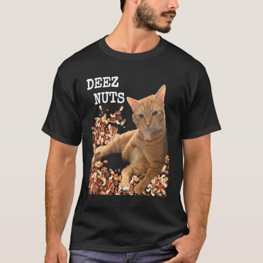 Deez Nuts grap met een Schattige kat en een gemeng T-shirt (Voorkant)