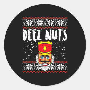 Deez Nuts Notenkraker Grappige Lelijke Kerst Trui  Ronde Sticker
