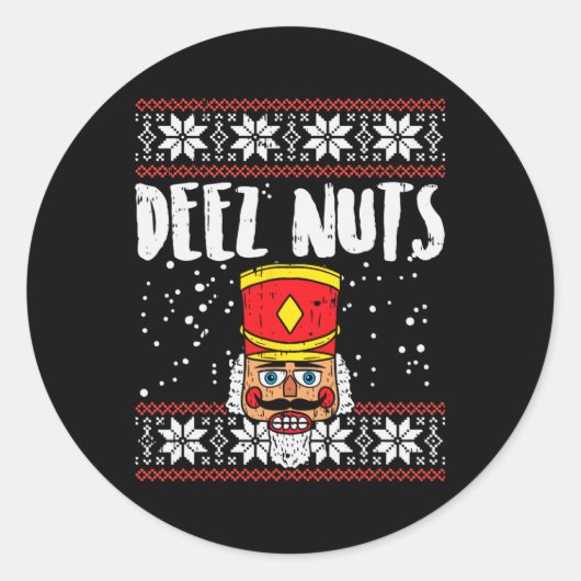 Deez Nuts Notenkraker Leuk Lelijk Kerst Meme Gift Ronde Sticker (Voorkant)