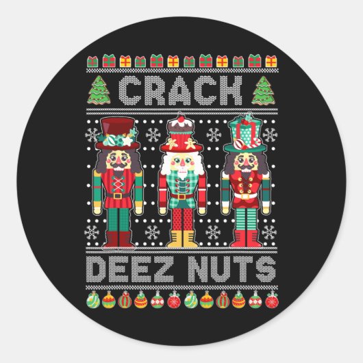 Deez Nuts Notenkraker Leuke Lelijke Kerstmis Ronde Sticker (Voorkant)