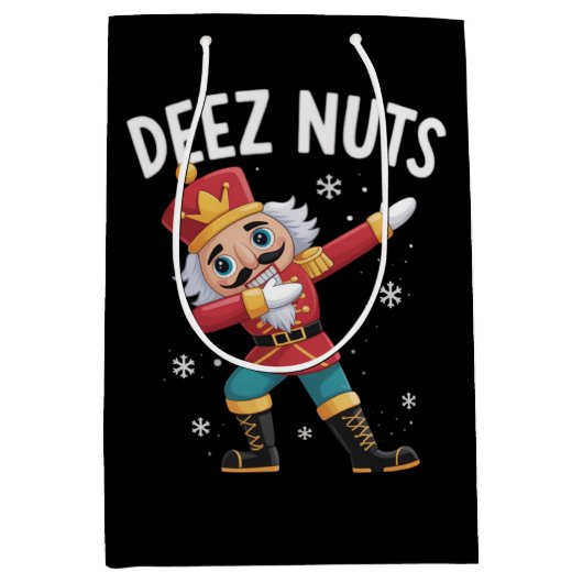 Deez Nuts Notenkraker Noot Grappige Kerstmis Medium Cadeauzakje (Voorkant)