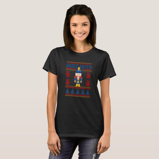 Deez Nuts Nutcracker Shirt Funny Ugly Christmas Sw (Voorkant volledig)