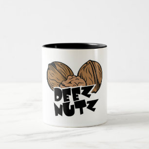 Deez Nutz Funny Illustratie Tweekleurige Koffiemok