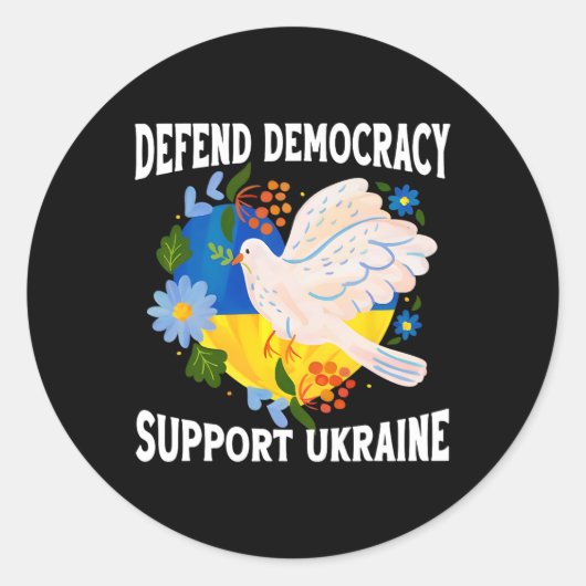 Defend Democracy Support Ukraine Stand With Zelens Ronde Sticker (Voorkant)
