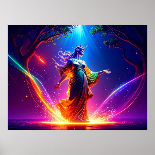 Defender of Democracy Lady Liberty Warrior Goddess Poster (Voorkant)