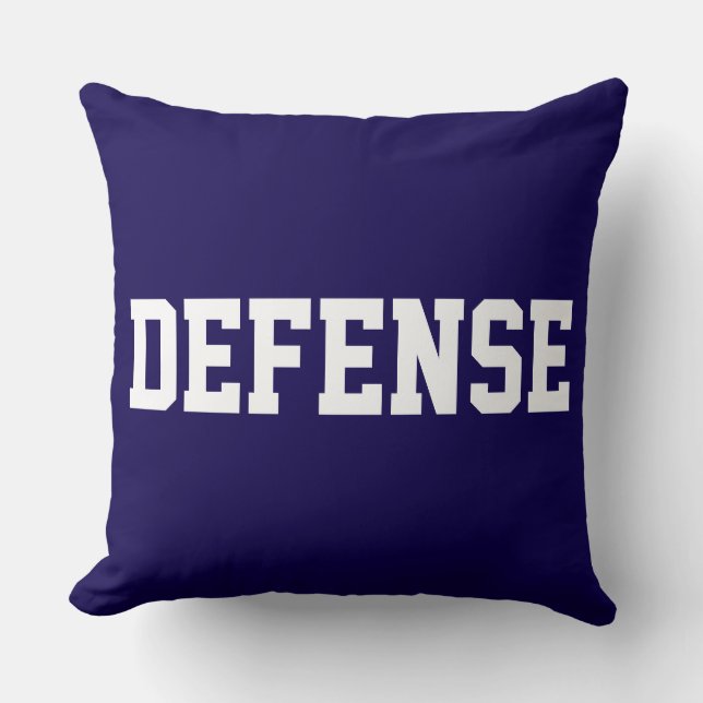 DEFENSE Fun Athletic White Text On Deep Navy Blue Kussen (Voorkant)