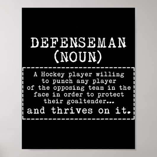 Defenseman Definition Ice Hockey Poster (Voorkant)