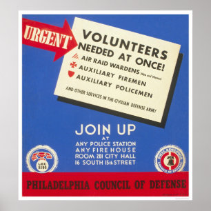Defensie Philadelphia - vrijwilligers nodig - WPA Poster
