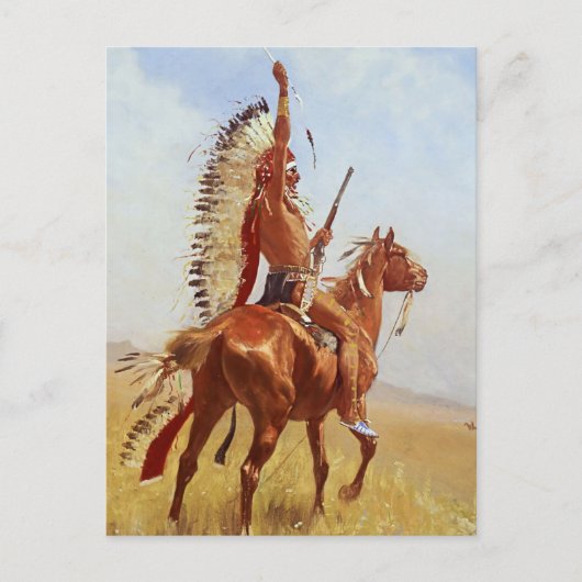 "Defiance" Westerne kunst van Frederic Remington Briefkaart (Voorkant)