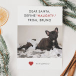 Define Naughty Funny Pet Photo Feestdagenkaart<br><div class="desc">Vakantiefootkaart voor dierenliefhebbers! In de tekst staat: "Beste kerstman, definieer "NAUGHTY" uit XX (de naam van je huisdier)." Vervang het afbeelding door uw favoriete ondeugende puppy of kat moment afbeelding. Gegarandeerd als een schattige en hartverwarmende kaart die je familie en vrienden zal laten lachen en zeggen: "Awww." Eenvoudig wit, grijs...</div>