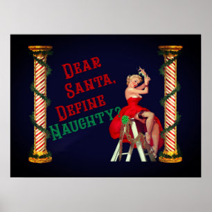Define Naughty  Pin-Up Girl Kerstmis Poster