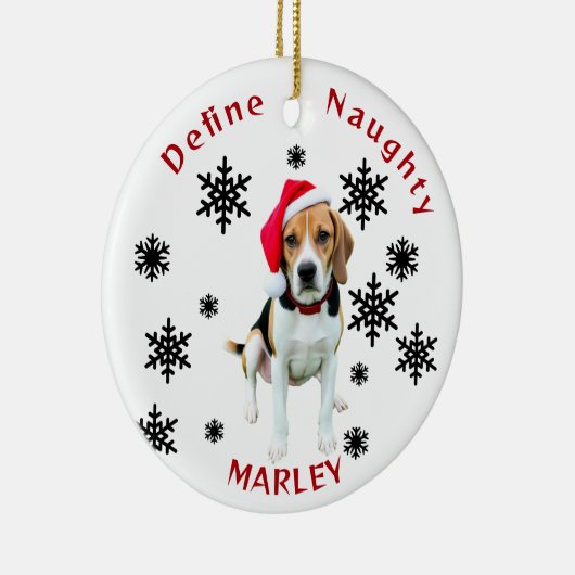 Definieer Naughty Beagle Dog Santa Hat Ornament (Rechts)