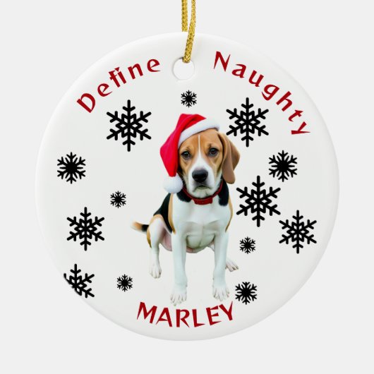 Definieer Naughty Beagle Dog Santa Hat Ornament (Voorkant)