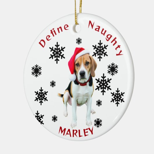 Definieer Naughty Beagle Dog Santa Hat Ornament (Links)
