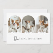 Definieer Naughty Christmas Arch Dog foto met naam Feestdagenkaart (Voorkant)