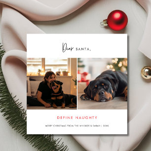 Definieer Naughty Funny Pet Dog Christmas Photo Ho Feestdagenkaart