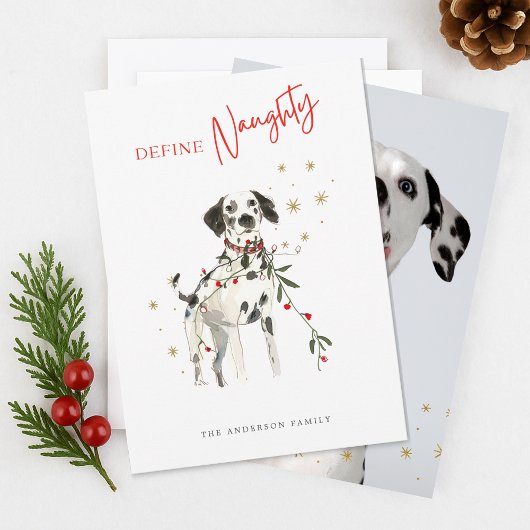 Definieer Naughty Waterverf Fun Dog Foto Kerst Feestdagenkaart