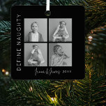 Definieer ondeugend | 4 Fotocollage Kerstboom Metalen Ornament<br><div class="desc">Vier het vakantieseizoen door uw kerstboom te versieren met een uniek, dubbelzijdig ornament! Dit speciale ornament bevat een collage van vier foto’s aan de voorzijde en kan worden gegraveerd met jouw naam(s) en het jaartal. Show uw favoriete herinneringen aan familie en vrienden en maak uw boom echt uniek dit vakantieseizoen....</div>
