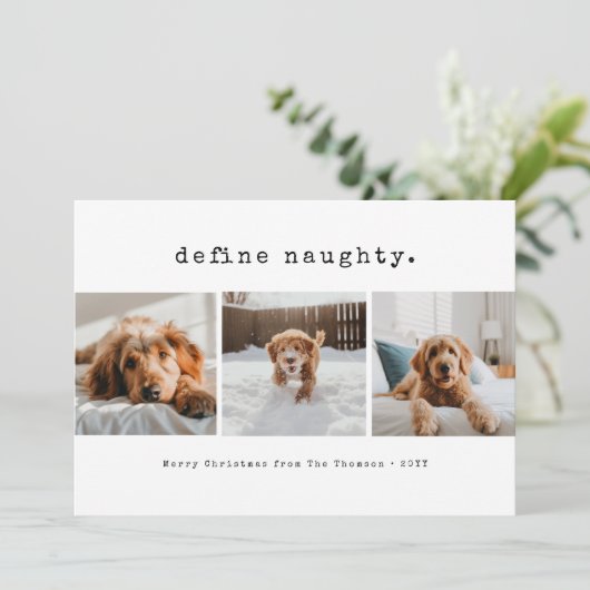Definieer ondeugende grappige huisdier hond foto k feestdagenkaart (Staand voorkant)