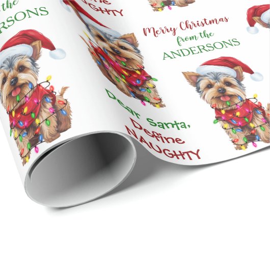 Definieer ondeugende Santa Yorkie Kerstmis Cadeaupapier (Rol Hoek)
