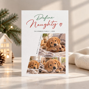 Definieer Stoute Script Schattige Puppy 3Foto Kers Feestdagenkaart