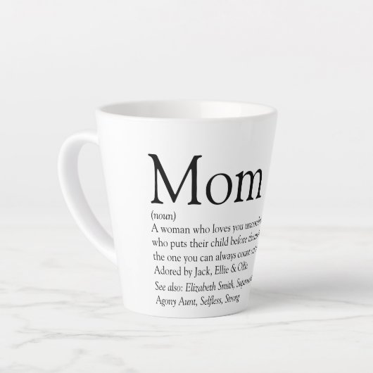 Definitie Citaat Moeder Zwart en Wit Latte Mok (Linkerhoek)