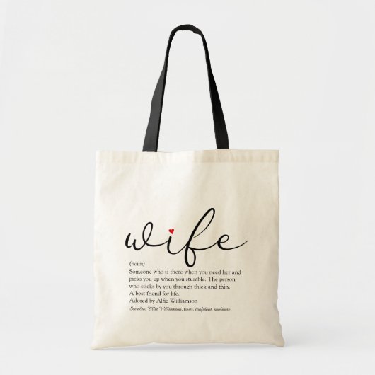 Definitie Echtgenote Chic Schrift Rode Hart Liefde Tote Bag (Voorkant)
