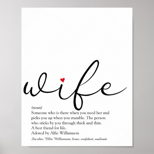 Definitie Echtgenote Rode Liefdeshart Elegant Schr Poster (Voorkant)