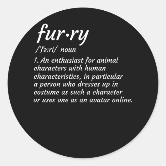 Definitie Furry Fandom Furry Design Cosplay Ronde Sticker (Voorkant)