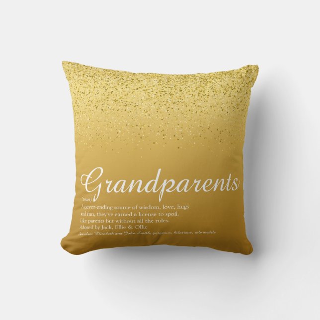 Definitie Grootouders Gouden Glitter Schrift Kussen (Voorkant)